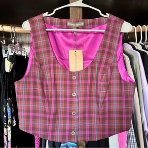 Princess Highway Vibrant Plaid Sleeveless Blouse Vest